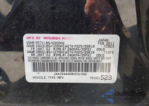 2011 Mitsubishi Outlander Xls из США, поврежденный, VIN JA4JS4AX6BU031342